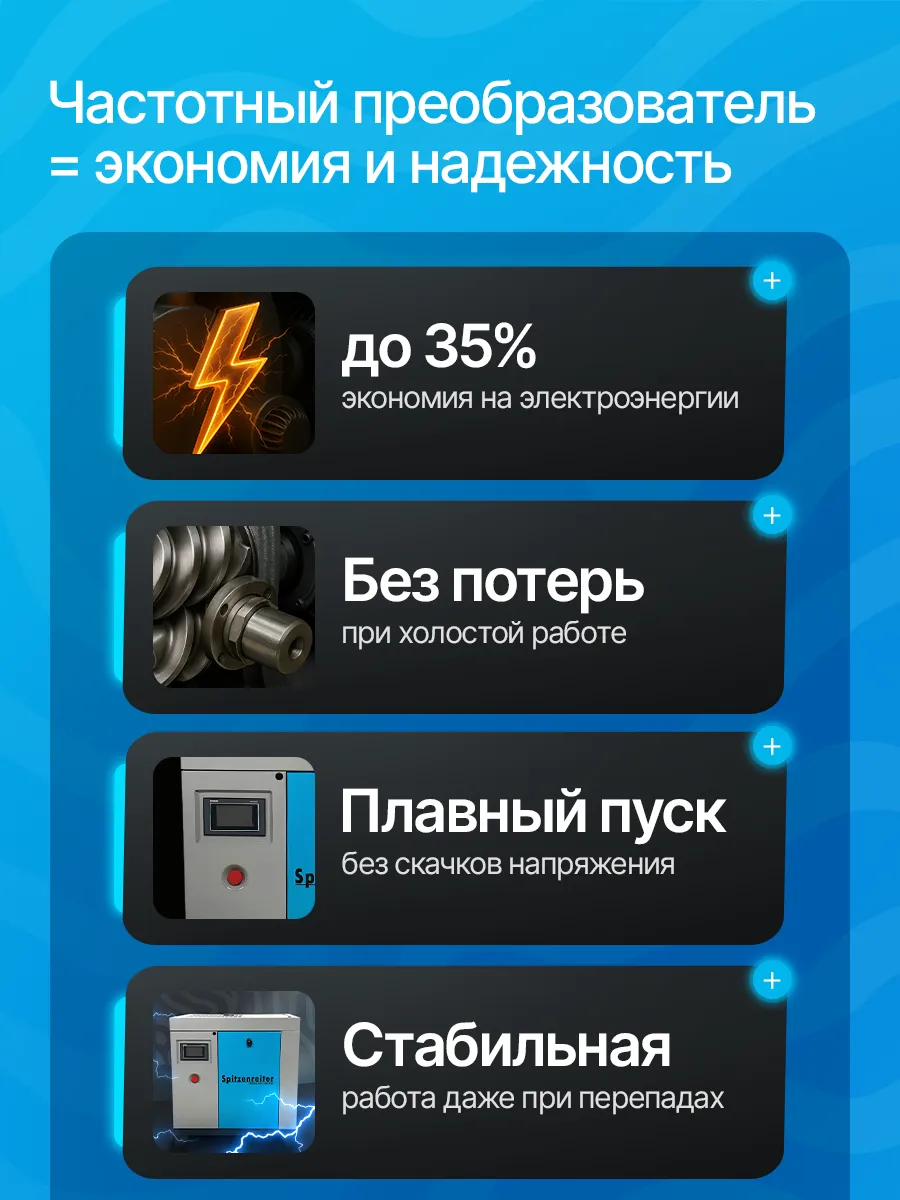 Компрессор винтовой Spitzenreiter S-10DF с частотным преобразователем 8 бар - фото