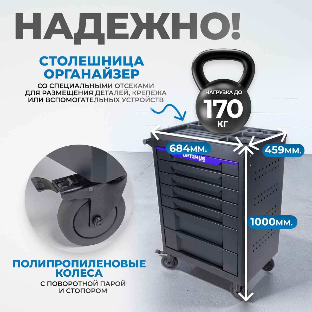 Тележка инструментальная OPTIMUS OPT-717P с набором инструмента - фото