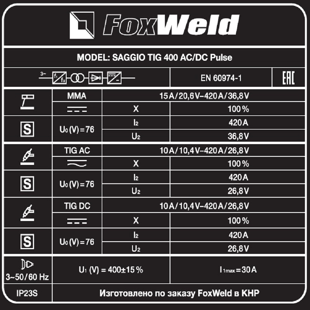 Аппарат аргонодуговой сварки FoxWeld SAGGIO TIG 400 AC/DC PULSE - фото