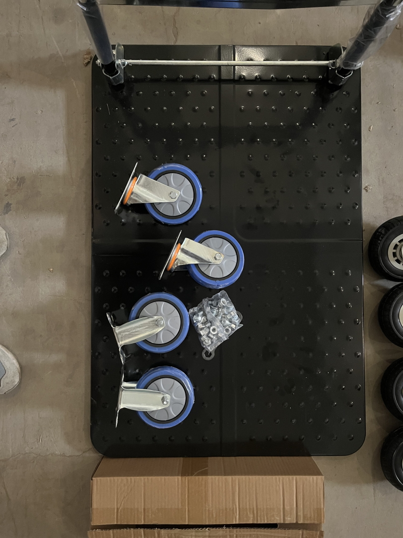 Тележка платформенная 650 кг TOR PH650 (890x590) со складной ручкой (пластиковые колеса 125 мм) - фото