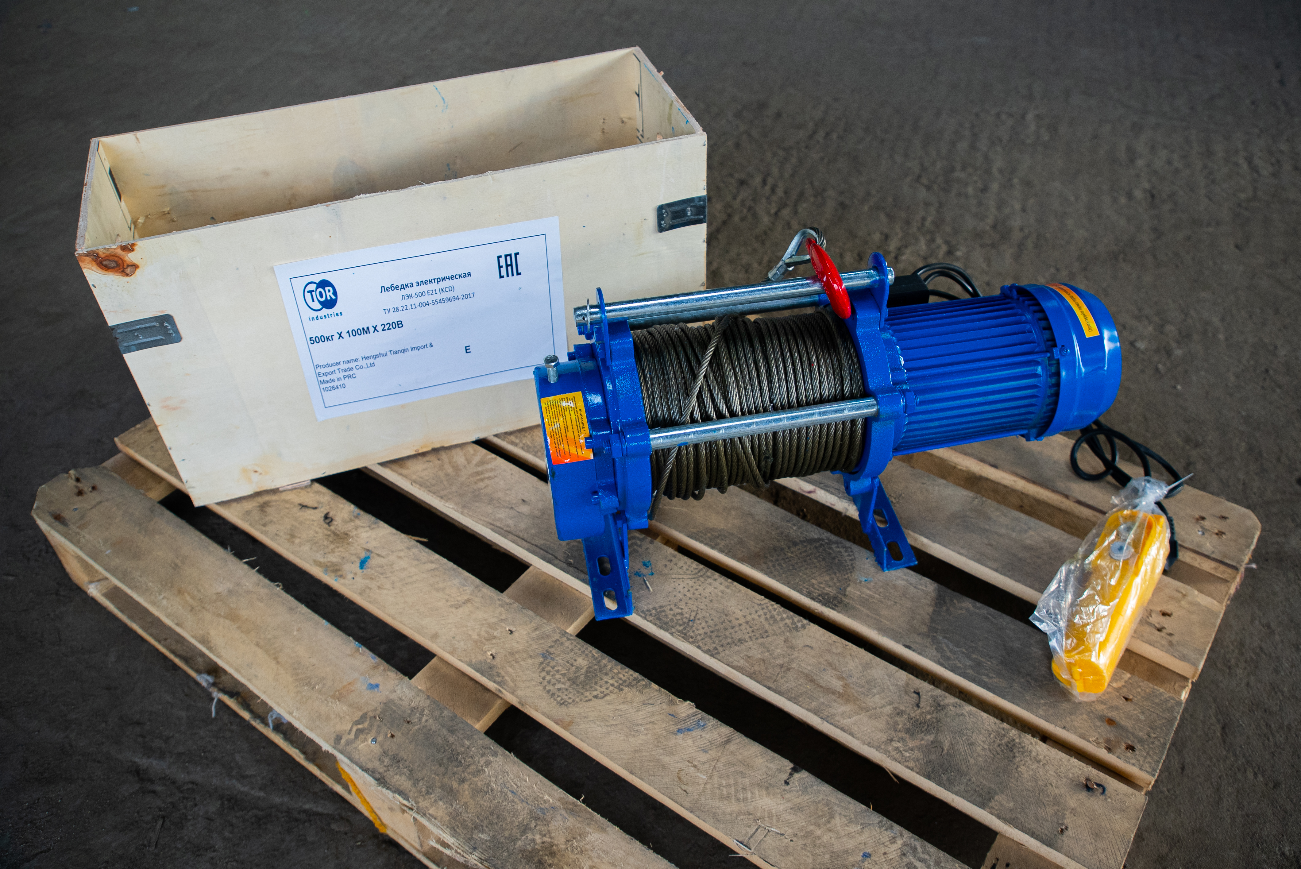 Лебедка электрическая 500 кг 100 м с канатом 220 В TOR KCD - фото
