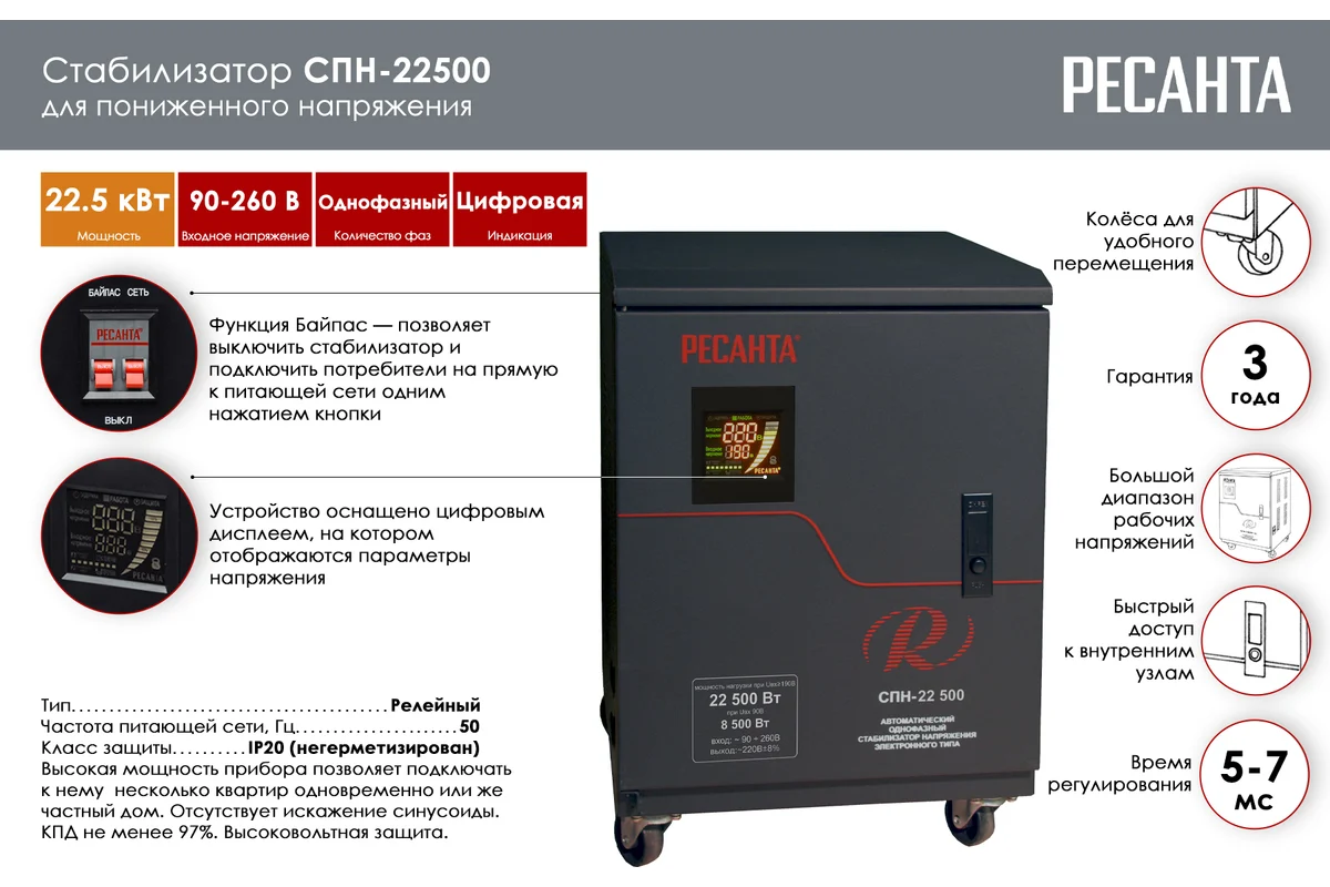 Стабилизатор Ресанта СПН-22500 пониженного напряжения - фото