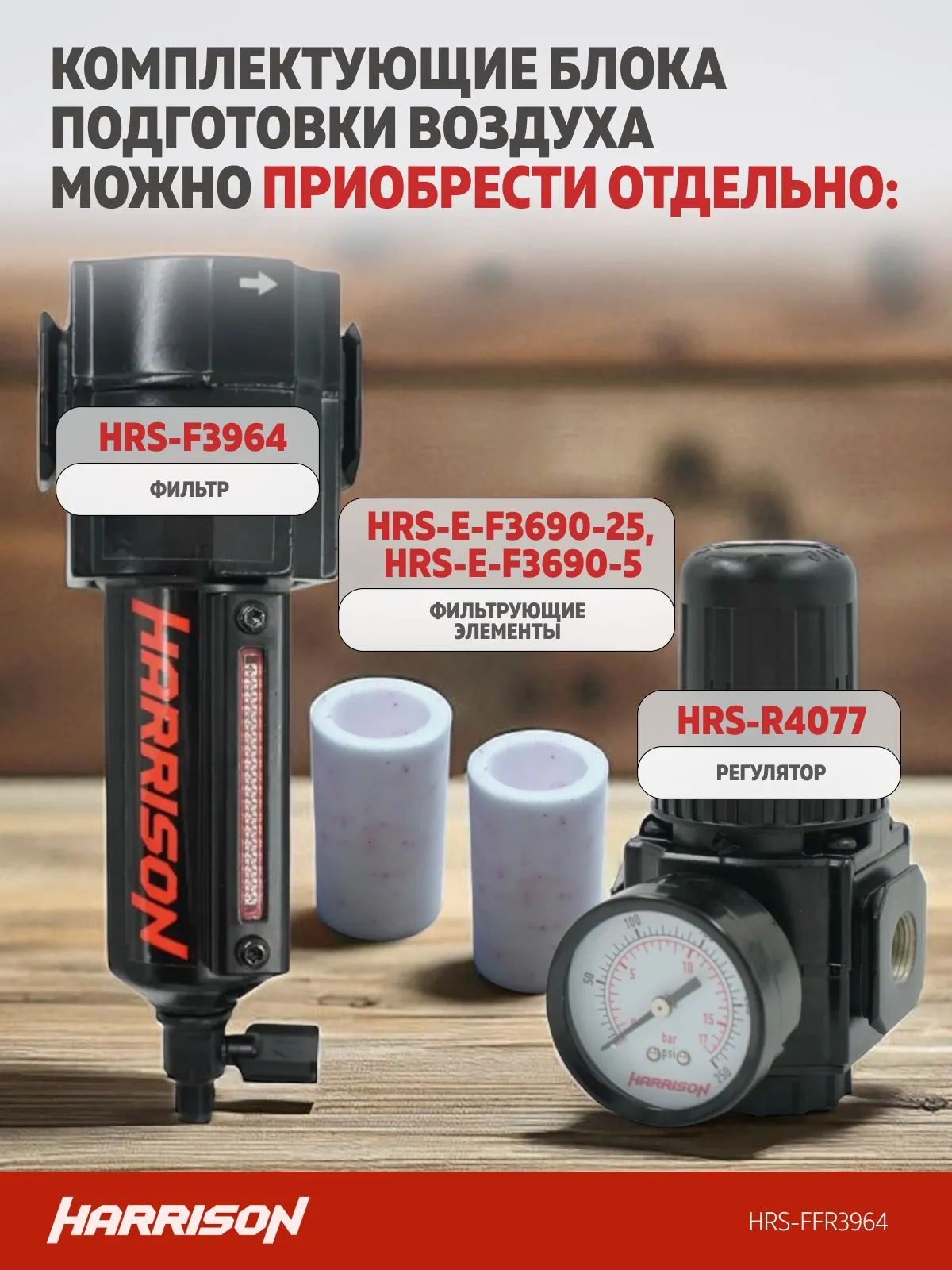 Блок подготовки Harrison с фильтрами 25 мкм, 5 мкм и регулятором 1/2′, 3964 л/мин - фото
