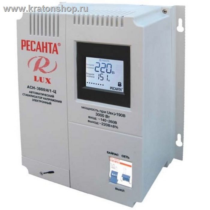 Стабилизатор Ресанта АСН- 3 000Н/1-Ц Ресанта Lux (Настенный) релейный с цифровым дисплеем