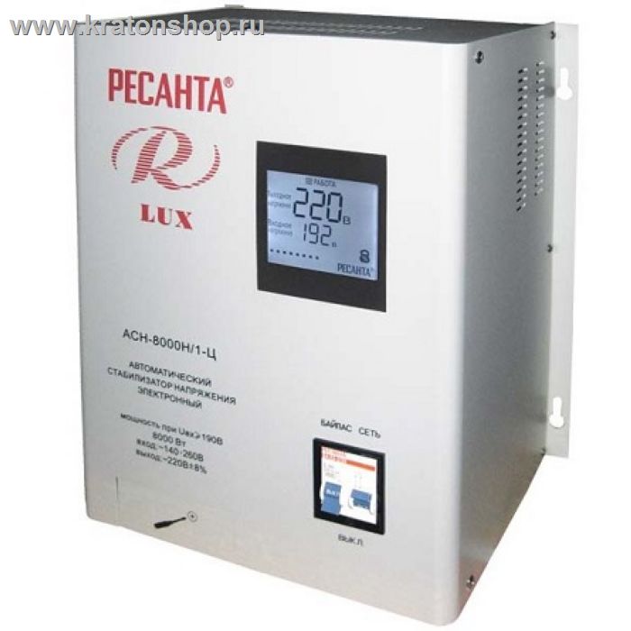 Стабилизатор Ресанта АСН- 8 000 Н/1-Ц Ресанта Lux (Настенный) релейный с цифровым дисплеем