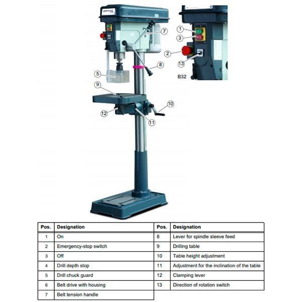 Станок сверлильный напольный Optimum OPTIdrill B 32 - фото
