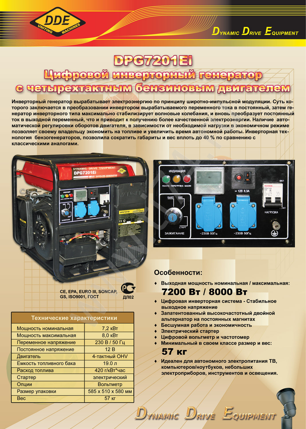 Генератор бензиновый инверторный DDE DPG7201EI - фото