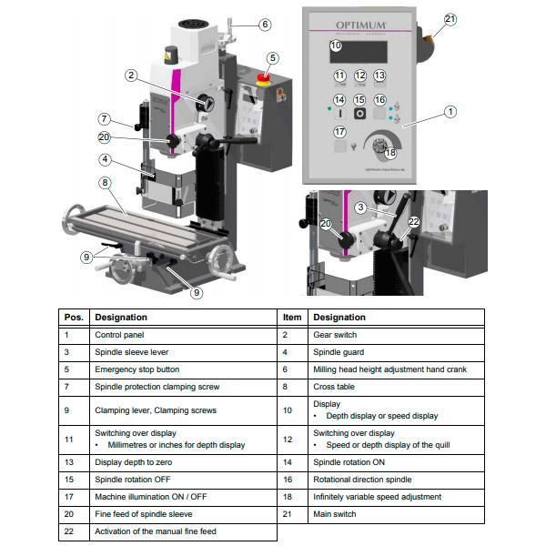 Сверлильно-фрезерный станок Optimum OPTImill MH 20VLD - фото