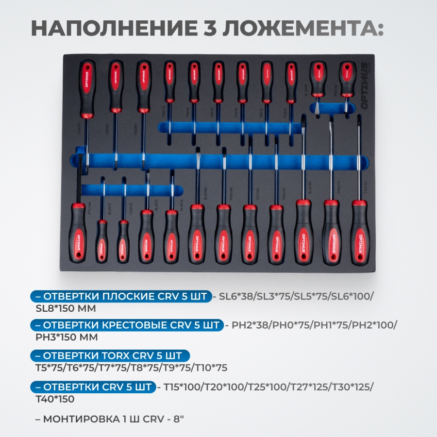 Тележка инструментальная OPTIMUS OPT-717MR с набором инструмента - фото