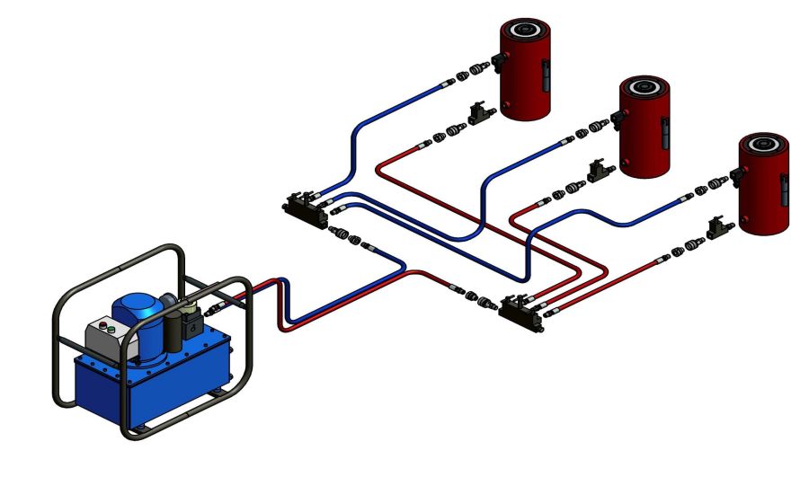 Система с несколькими рабочими механизмами двустороннего действия и предохранительными кранами
